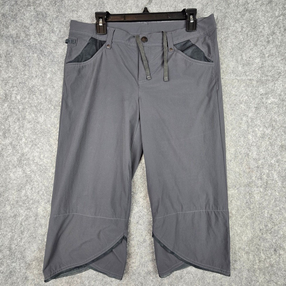 Athleta Hiking Capris Womens 10 Gray Relaxed Fit Mesh Pocket Petal Hem 214981